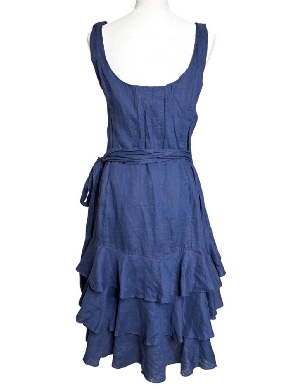 Vintage Ralph Lauren Navy Scoop Neck Tiered Ruffle Midi Dress - Picture 4 of 8